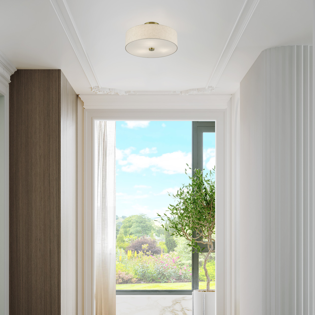 LIVEX LIGHTING 52135-01 3 Light Antique Brass Large Semi-Flush