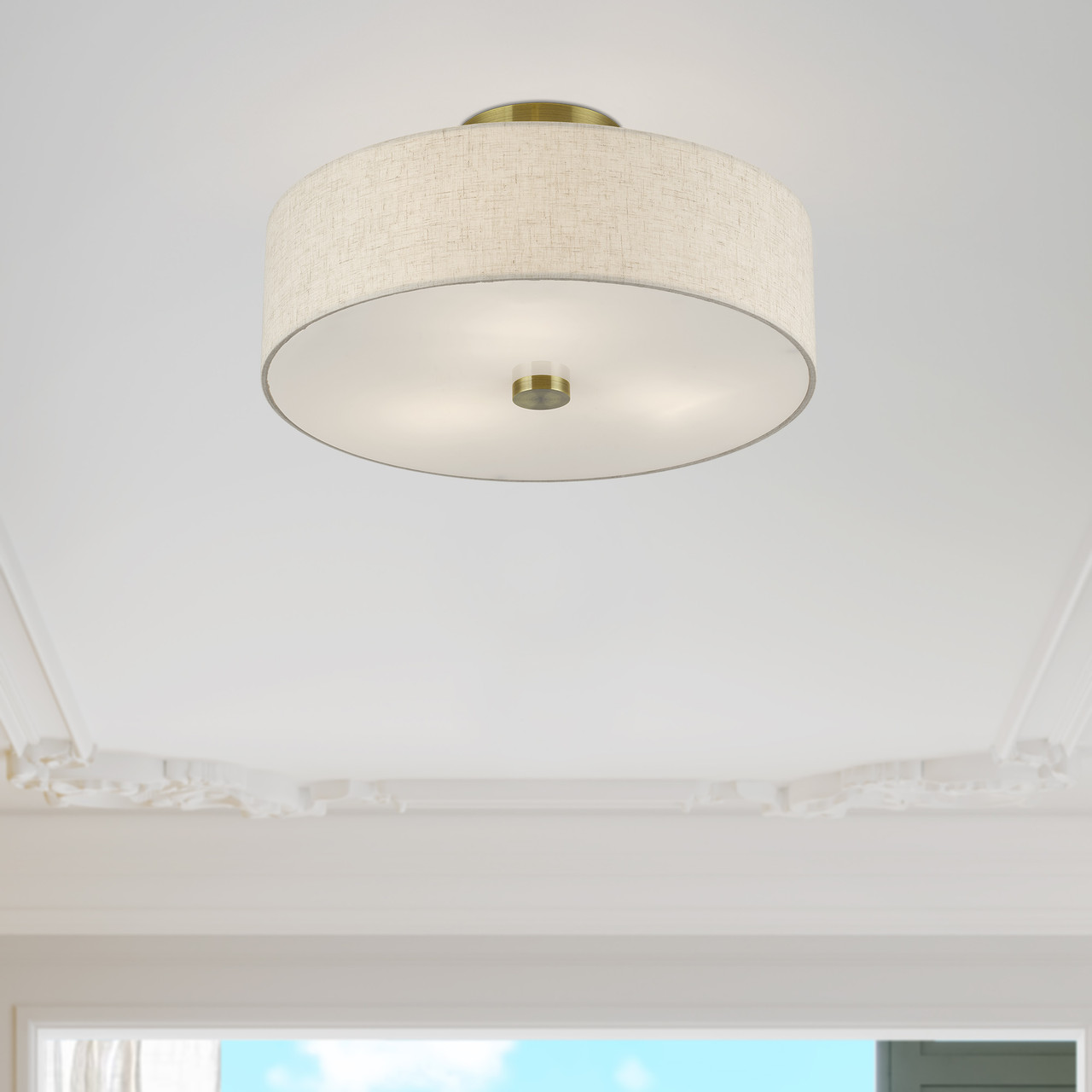 LIVEX LIGHTING 52135-01 3 Light Antique Brass Large Semi-Flush
