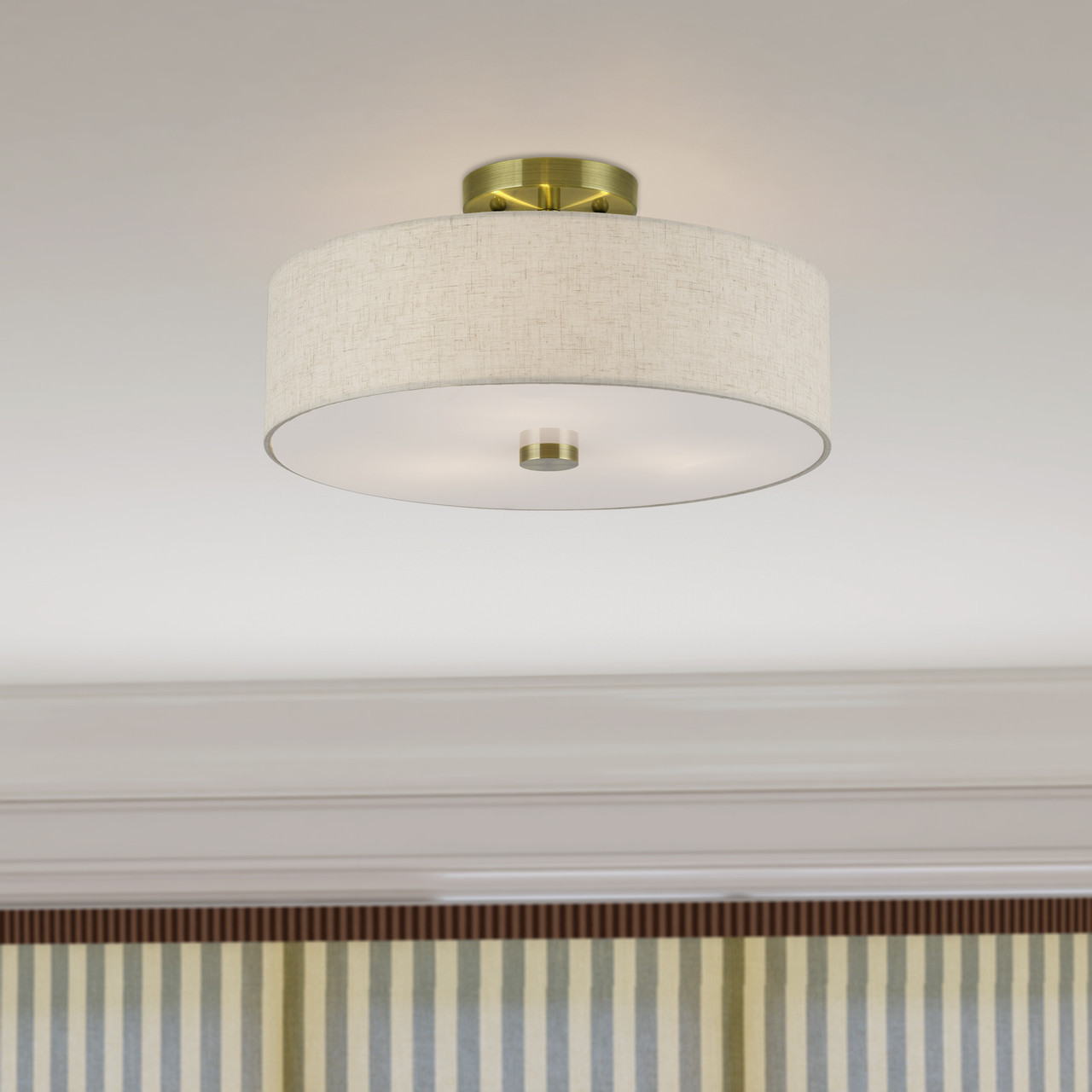 LIVEX LIGHTING 52135-01 3 Light Antique Brass Large Semi-Flush