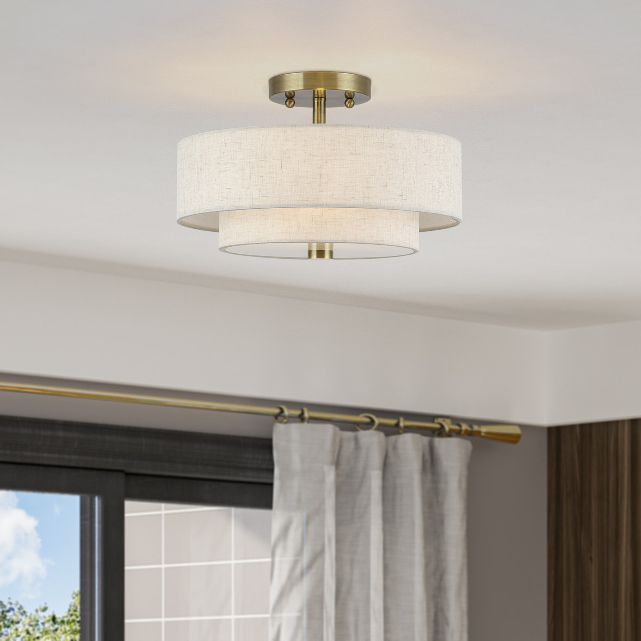 LIVEX LIGHTING 51083-01 2 Light Antique Brass Medium Semi-Flush