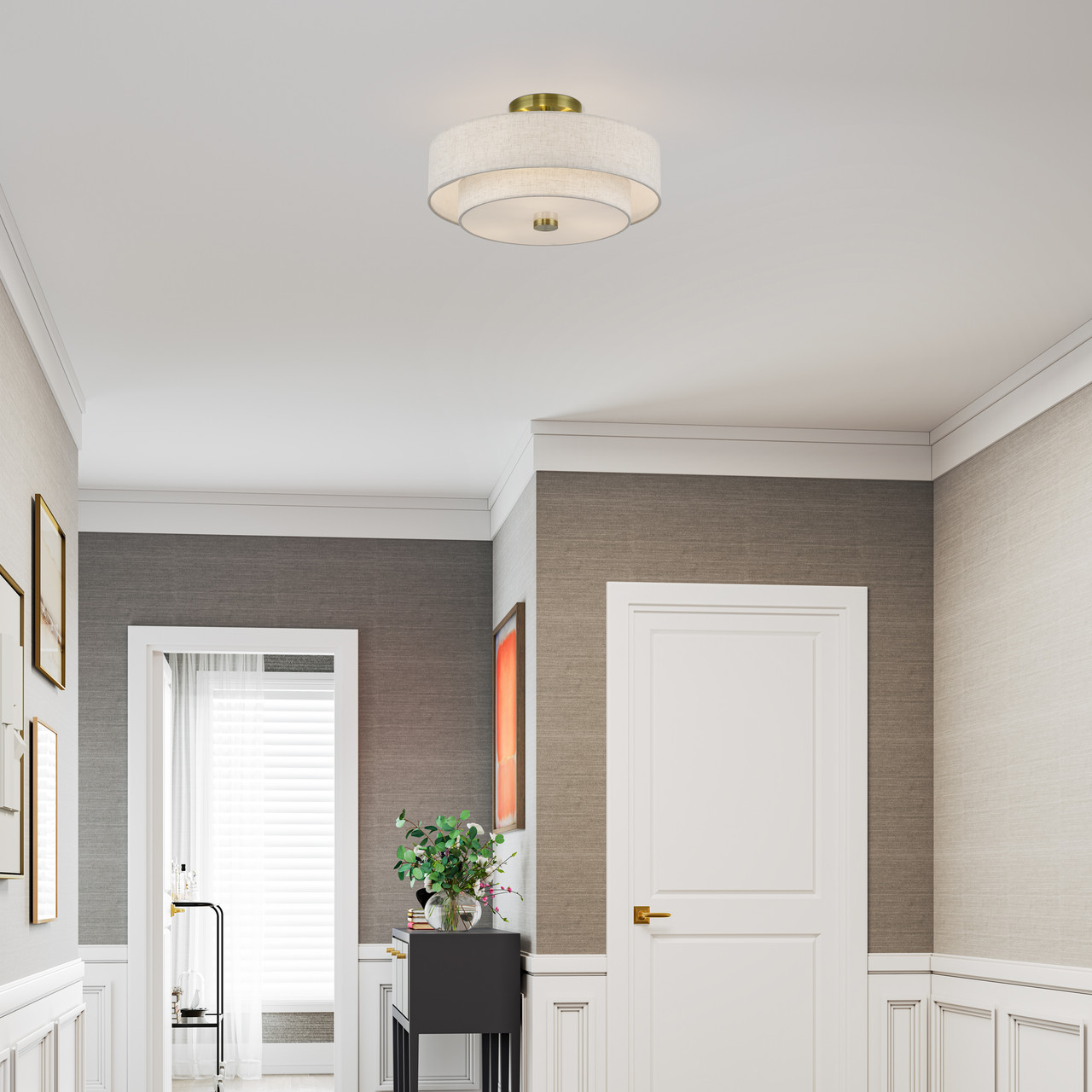 LIVEX LIGHTING 51084-01 3 Light Antique Brass Large Semi-Flush