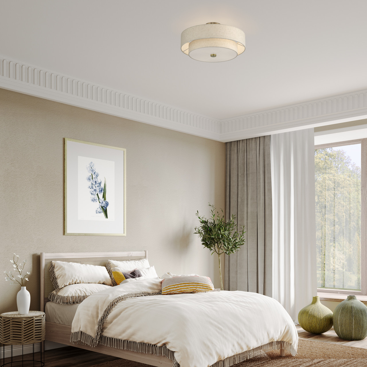 LIVEX LIGHTING 51085-01 4 Light Antique Brass Large Semi-Flush