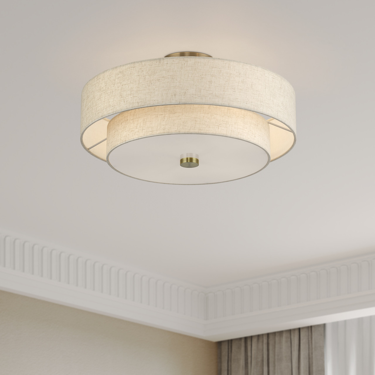 LIVEX LIGHTING 51085-01 4 Light Antique Brass Large Semi-Flush