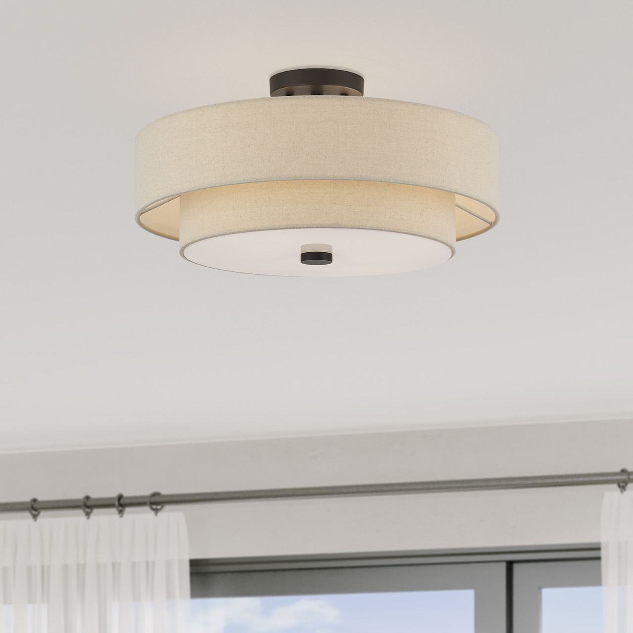 LIVEX LIGHTING 58855-07 4 Light Antique Gold Leaf Large Semi-Flush