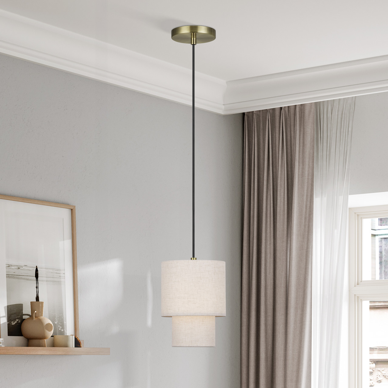 LIVEX LIGHTING 51089-01 1 Light Antique Brass Mini Pendant