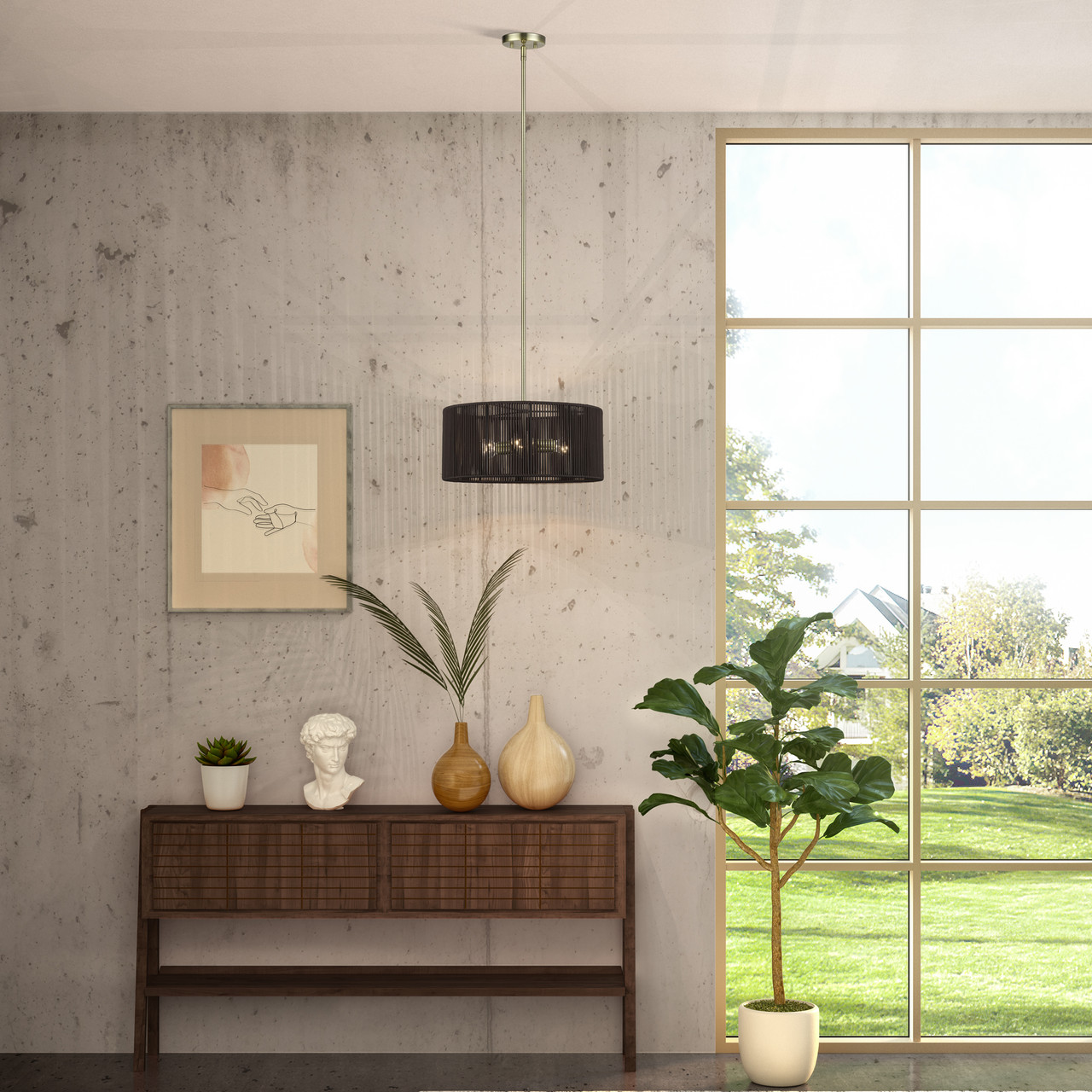 LIVEX LIGHTING 49123-01 3 Light Antique Brass Pendant Chandelier