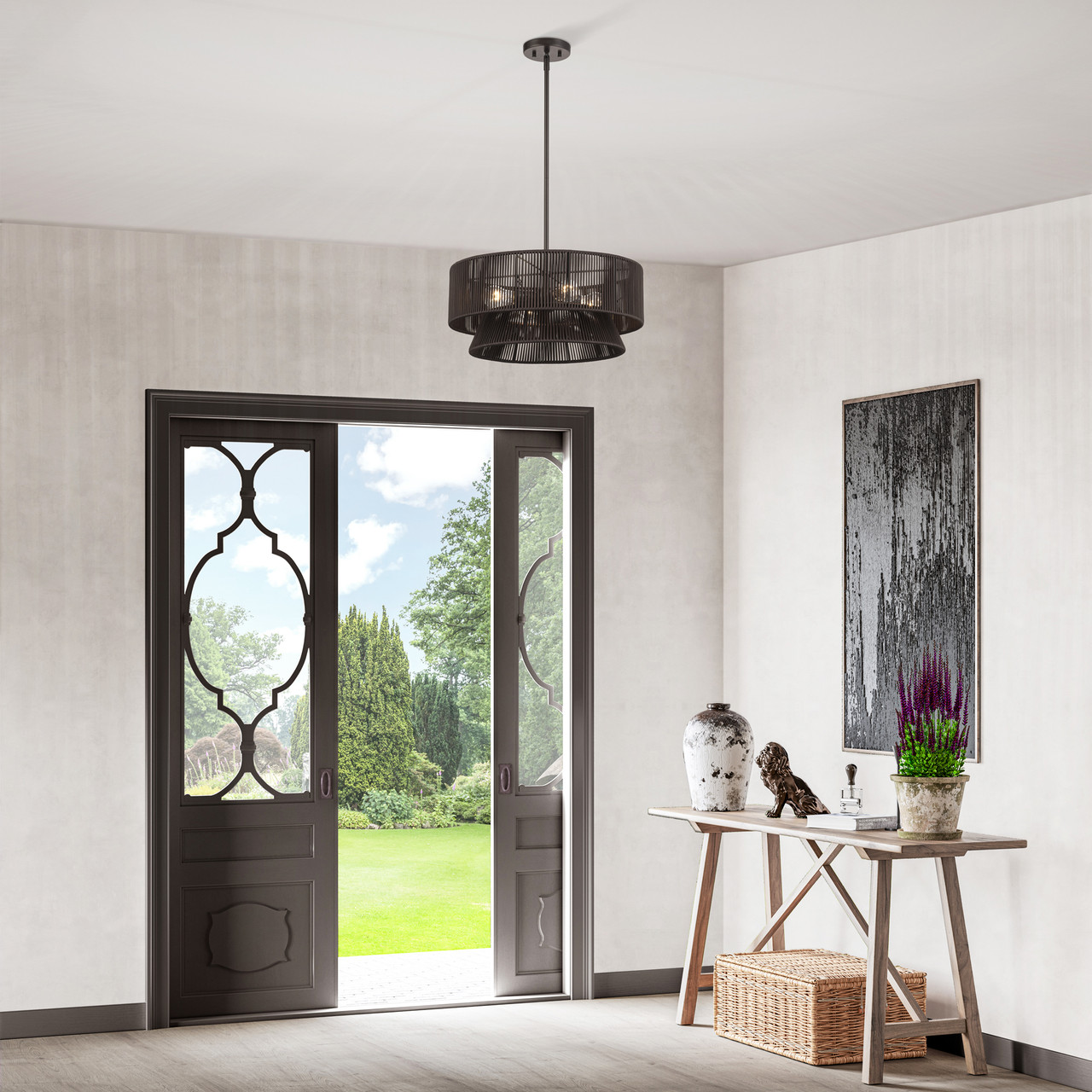 LIVEX LIGHTING 49144-92 4 Light English Bronze Pendant Chandelier