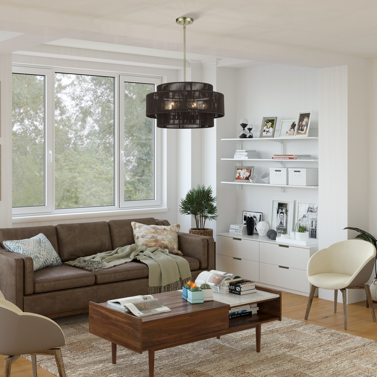 LIVEX LIGHTING 49124-01 5 Light Antique Brass Pendant Chandelier