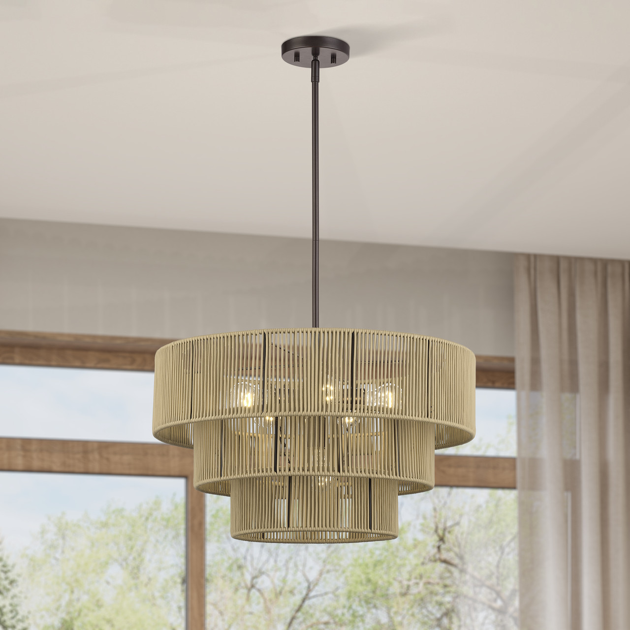 LIVEX LIGHTING 53156-92 6 Light English Bronze Pendant Chandelier