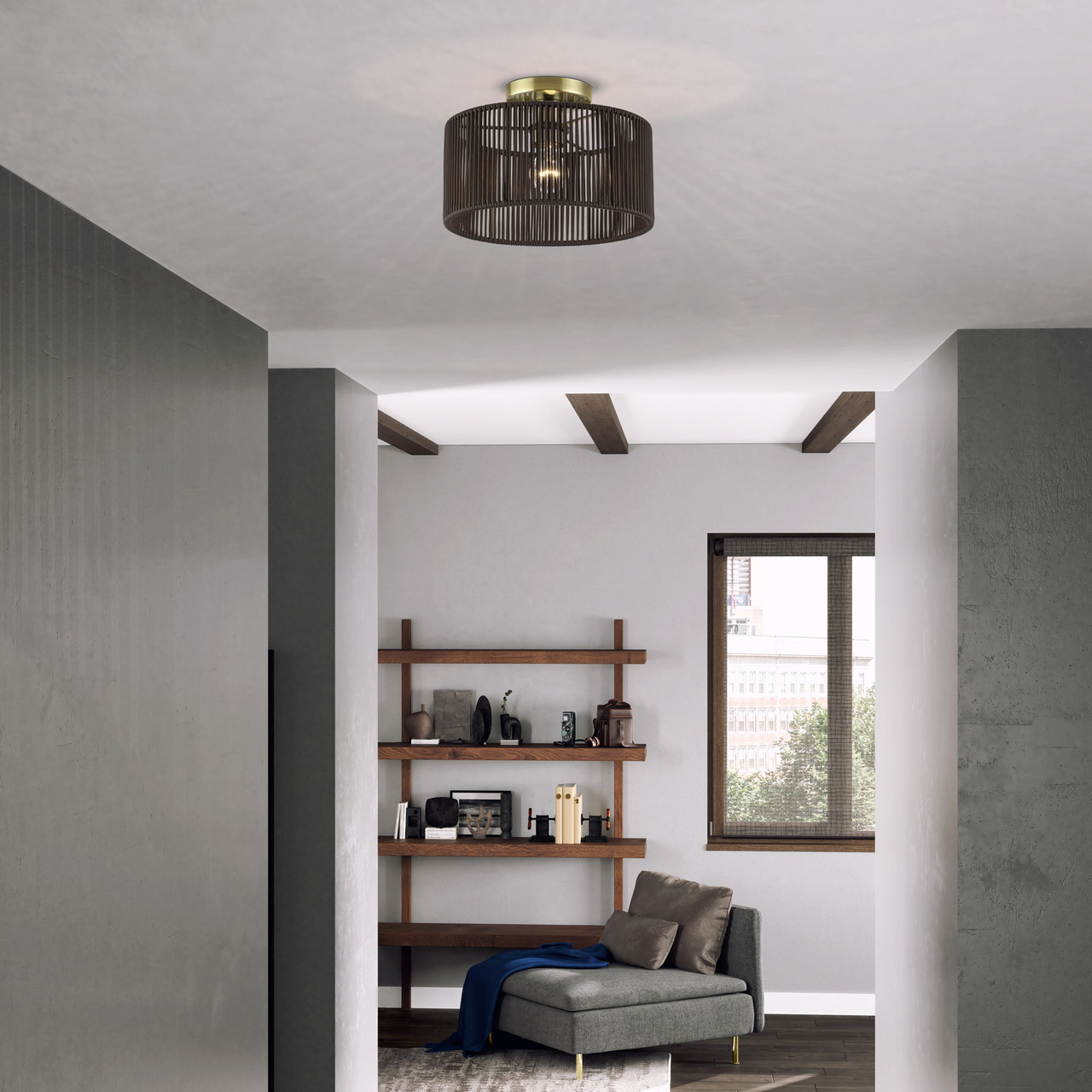 LIVEX LIGHTING 49132-01 1 Light Antique Brass Medium Semi-Flush