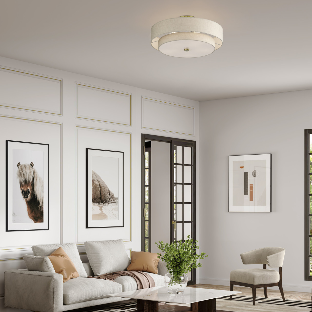 LIVEX LIGHTING 52139-01 5 Light Antique Brass Extra Large Semi-Flush