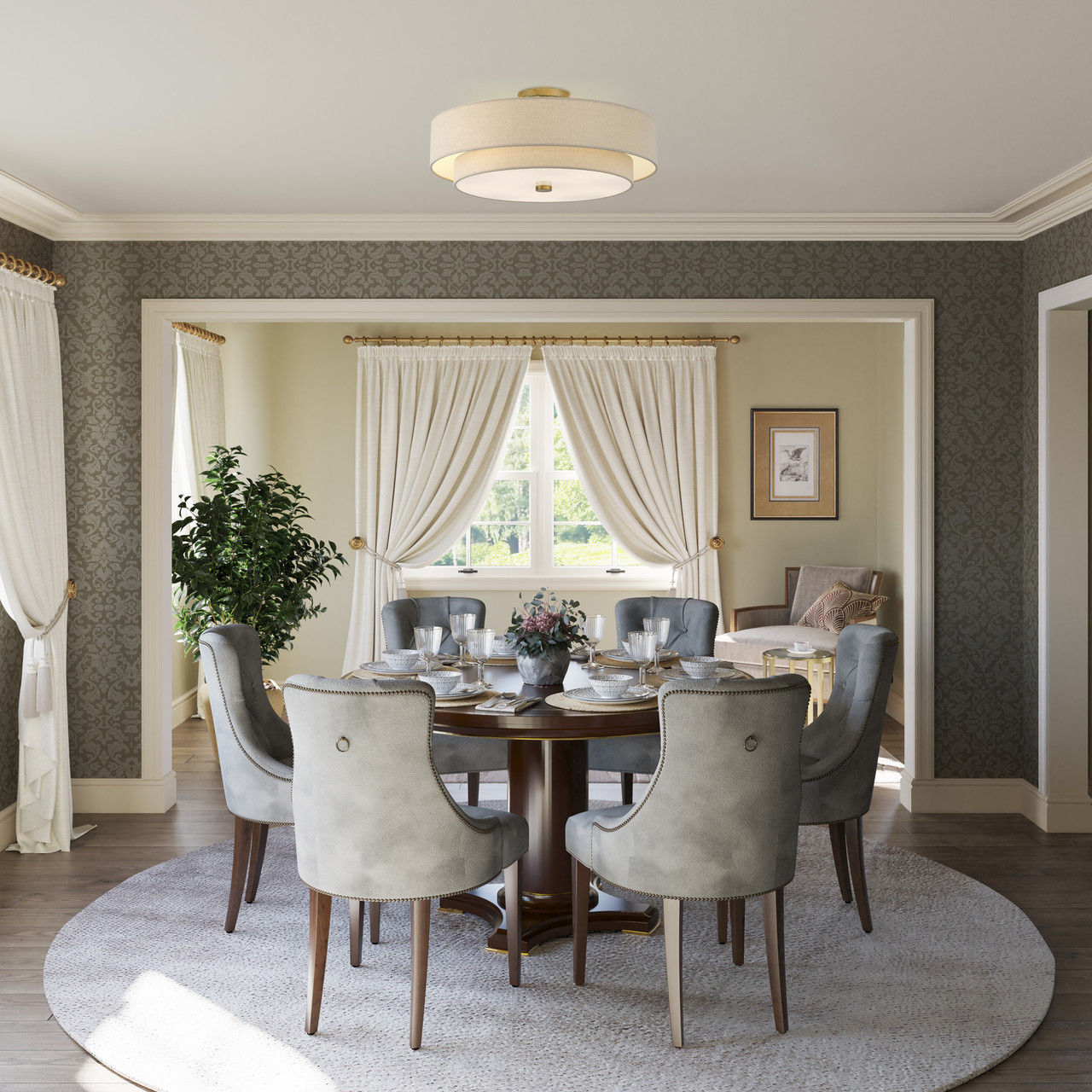 LIVEX LIGHTING 58856-48 5 Light Antique Gold Leaf Extra Large Semi-Flush