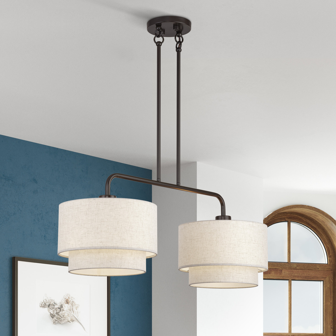 LIVEX LIGHTING 41942-92 2 Light English Bronze Large Linear Chandelier