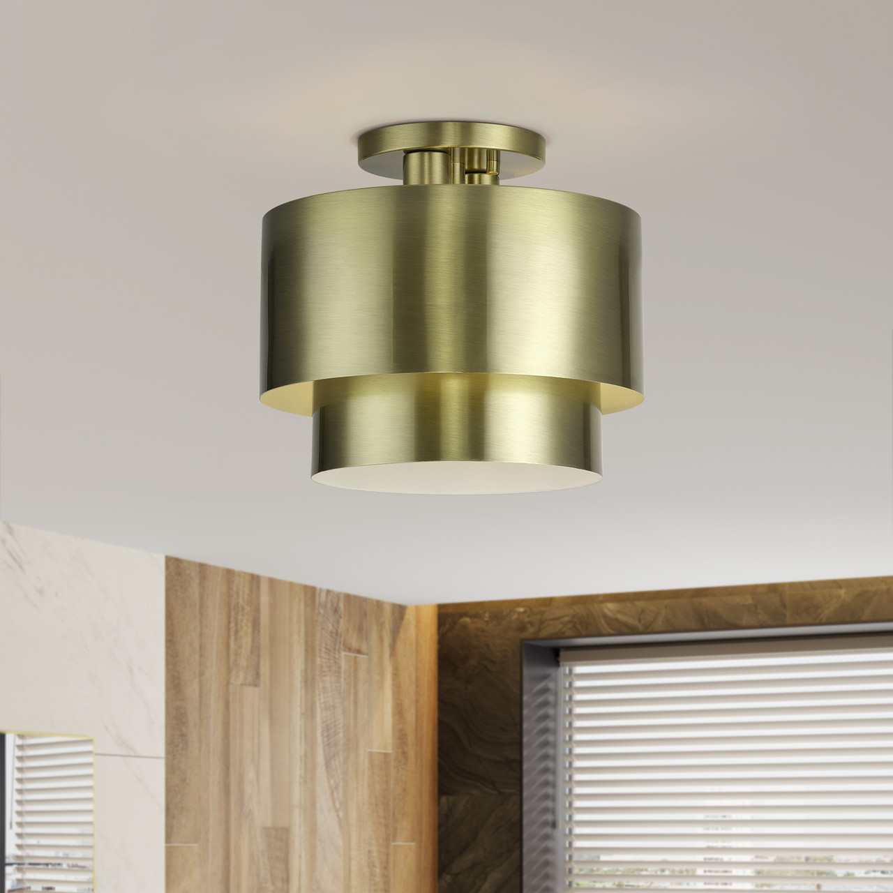 LIVEX LIGHTING 40054-01 2 Light Antique Brass Medium Semi-Flush