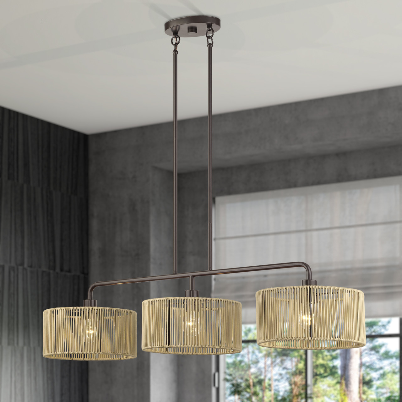 LIVEX LIGHTING 53195-92 3 Light English Bronze Extra Large Linear Chandelier