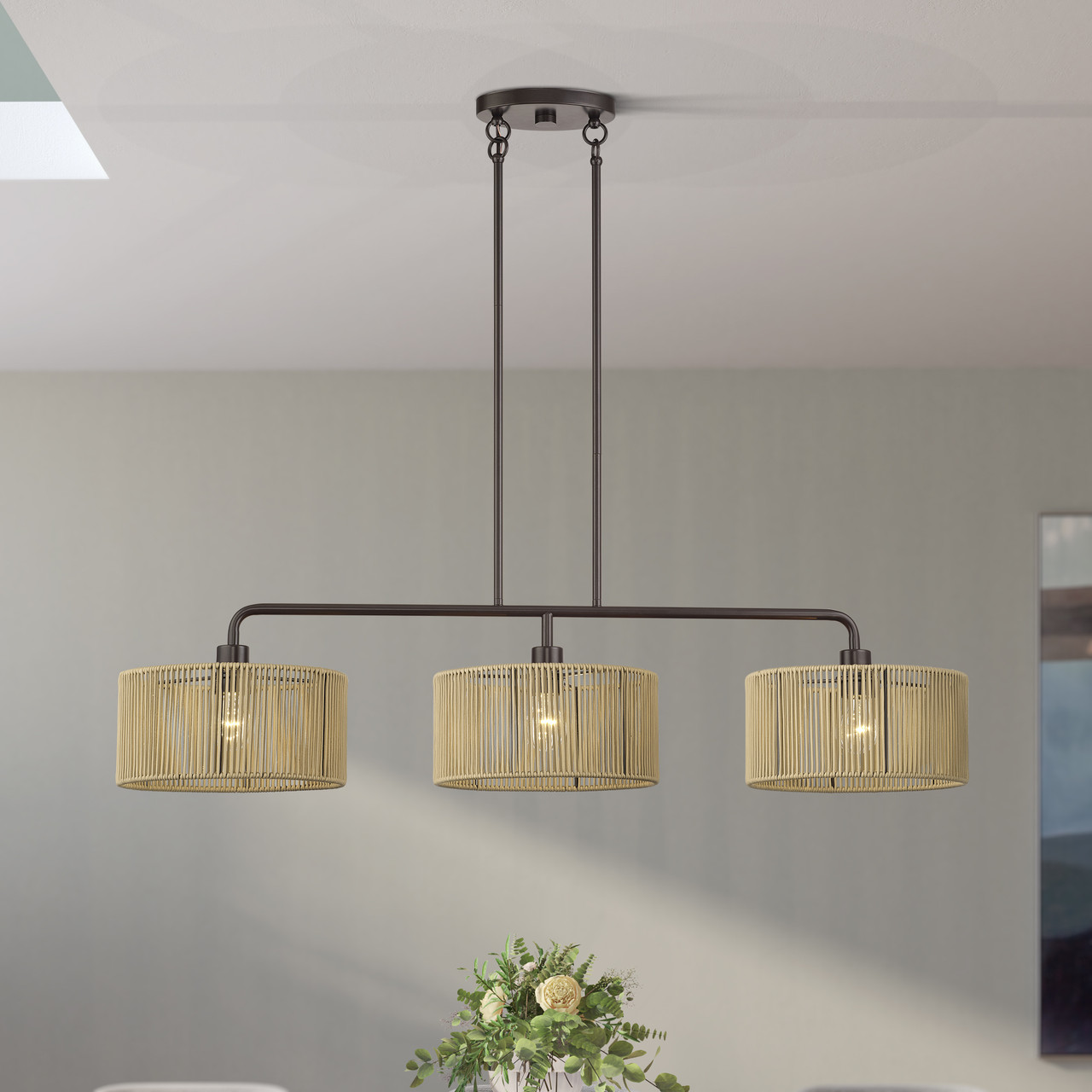LIVEX LIGHTING 53195-92 3 Light English Bronze Extra Large Linear Chandelier
