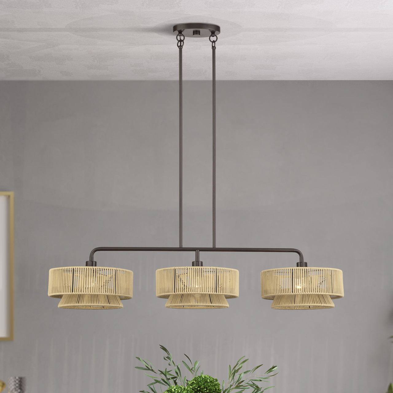 LIVEX LIGHTING 53163-92 3 Light English Bronze Extra Large Linear Chandelier