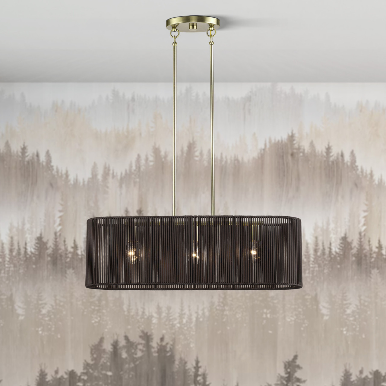 LIVEX LIGHTING 49127-01 3 Light Antique Brass Medium Linear Chandelier