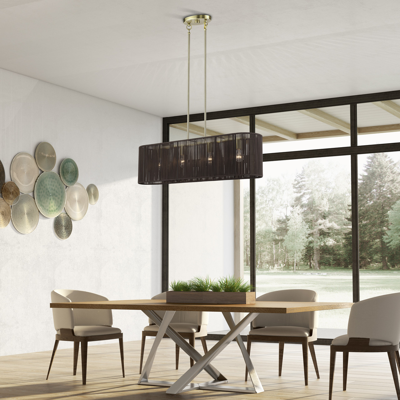 LIVEX LIGHTING 49128-01 4 Light Antique Brass Large Linear Chandelier