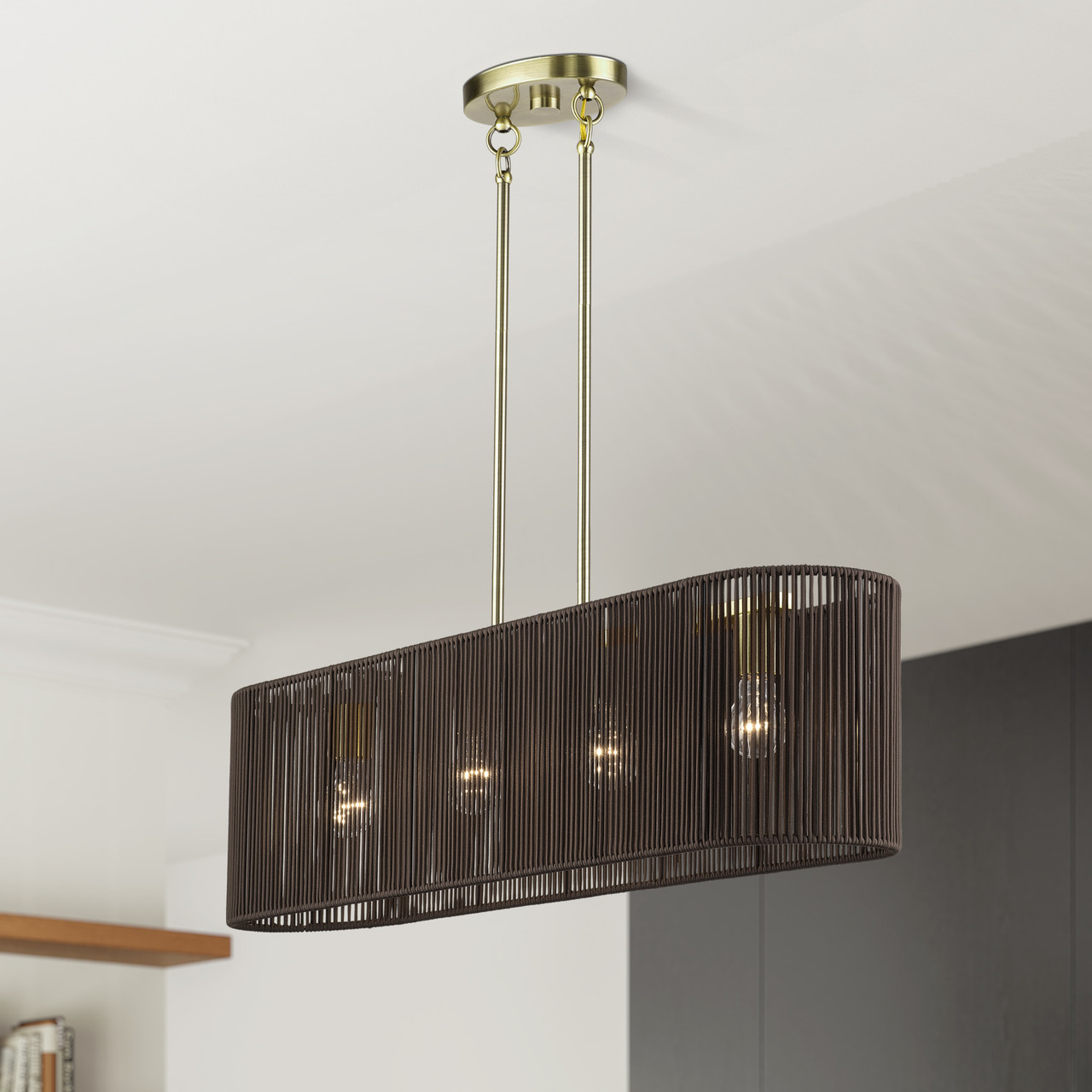 LIVEX LIGHTING 49128-01 4 Light Antique Brass Large Linear Chandelier