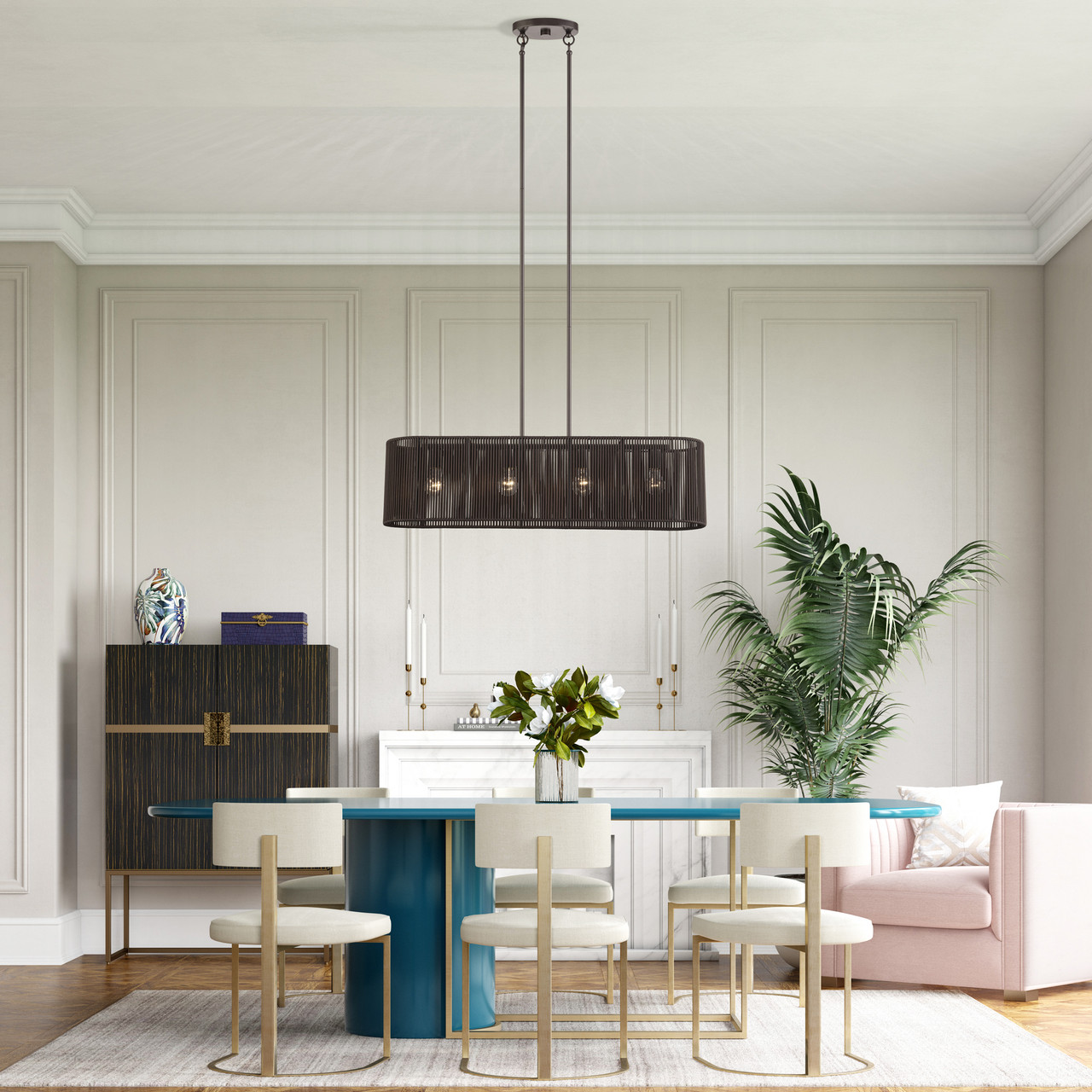 LIVEX LIGHTING 49128-92 4 Light English Bronze Large Linear Chandelier