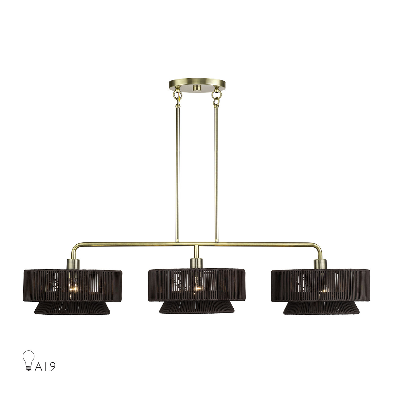 LIVEX LIGHTING 49143-01 3 Light Antique Brass Extra Large Linear Chandelier