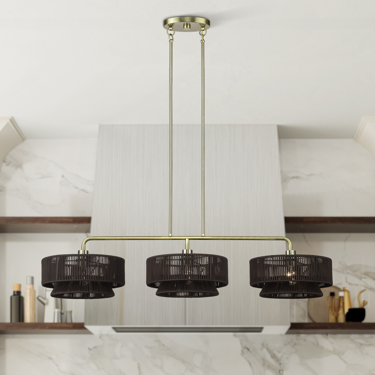 LIVEX LIGHTING 49143-01 3 Light Antique Brass Extra Large Linear Chandelier