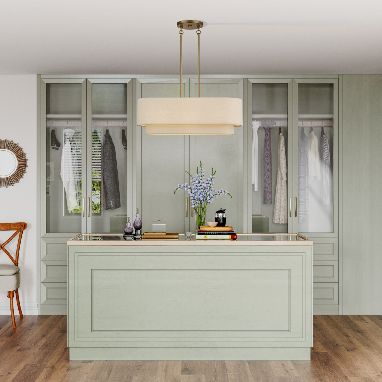 LIVEX LIGHTING 58872-48 3 Light Antique Gold Leaf Medium Linear Chandelier