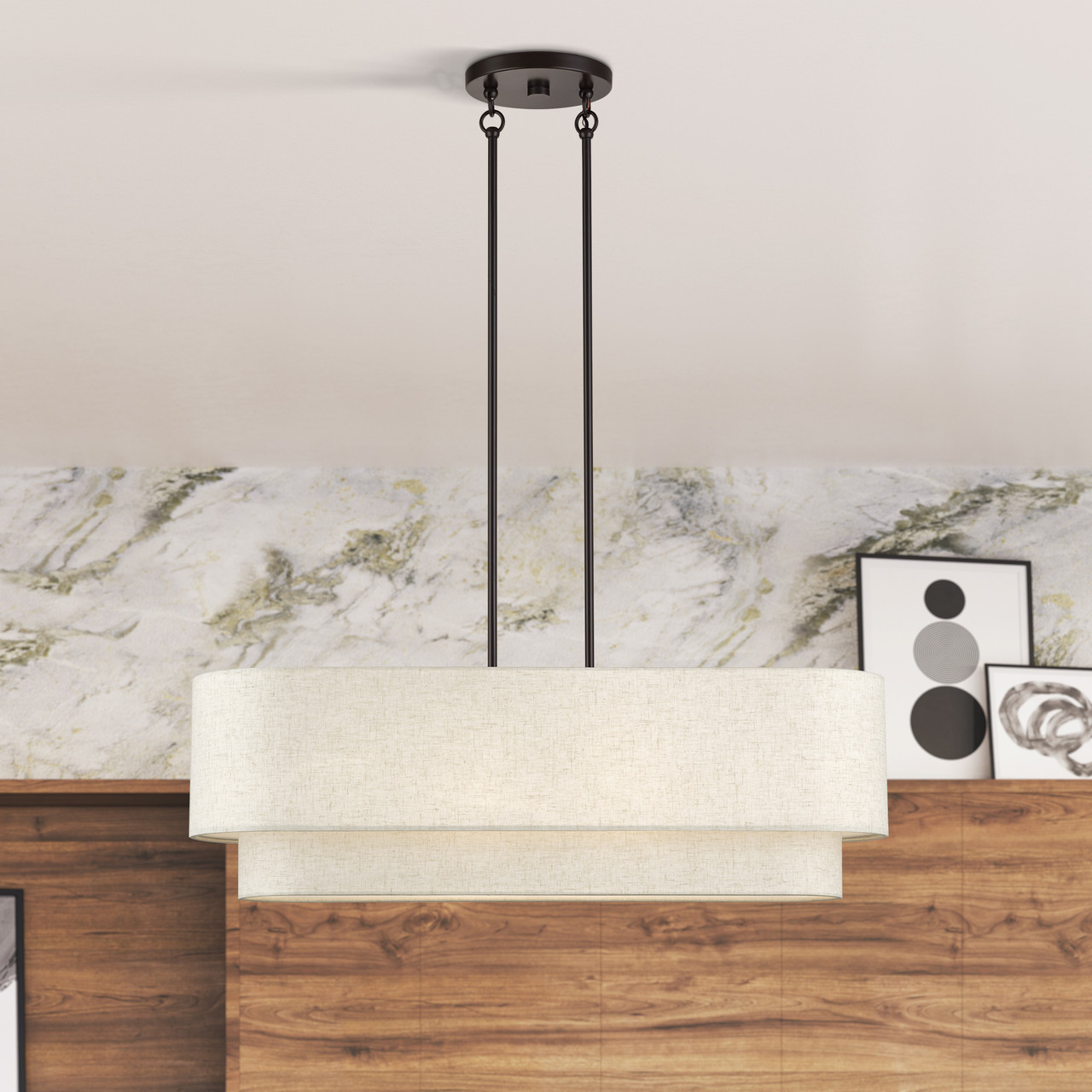 LIVEX LIGHTING 41934-92 4 Light English Bronze Large Linear Chandelier