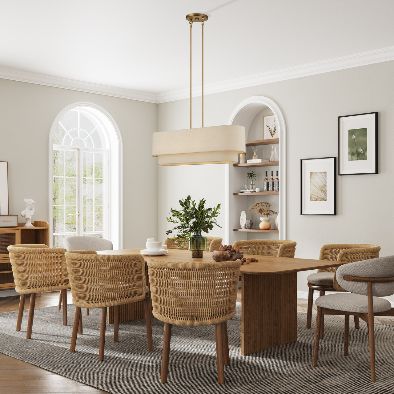 LIVEX LIGHTING 58873-48 4 Light Antique Gold Leaf Large Linear Chandelier