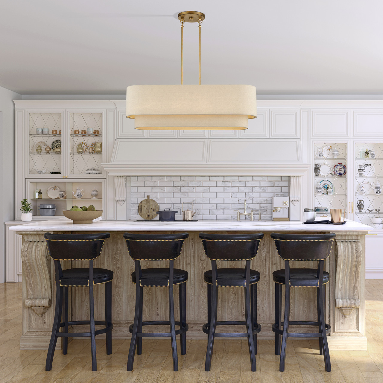 LIVEX LIGHTING 58873-48 4 Light Antique Gold Leaf Large Linear Chandelier