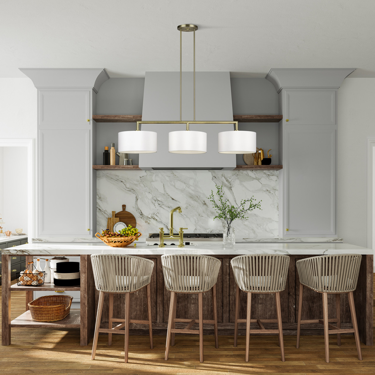 LIVEX LIGHTING 45493-01 3 Light Antique Brass Extra Large Linear Chandelier