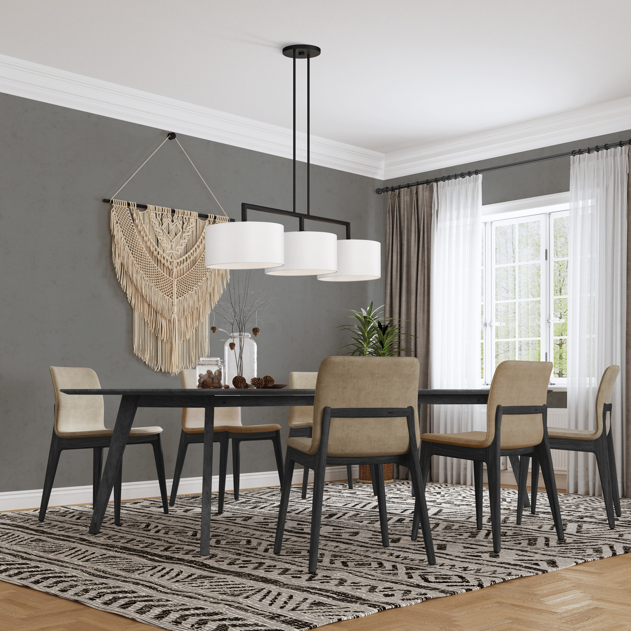 LIVEX LIGHTING 45493-04 3 Light Black Extra Large Linear Chandelier