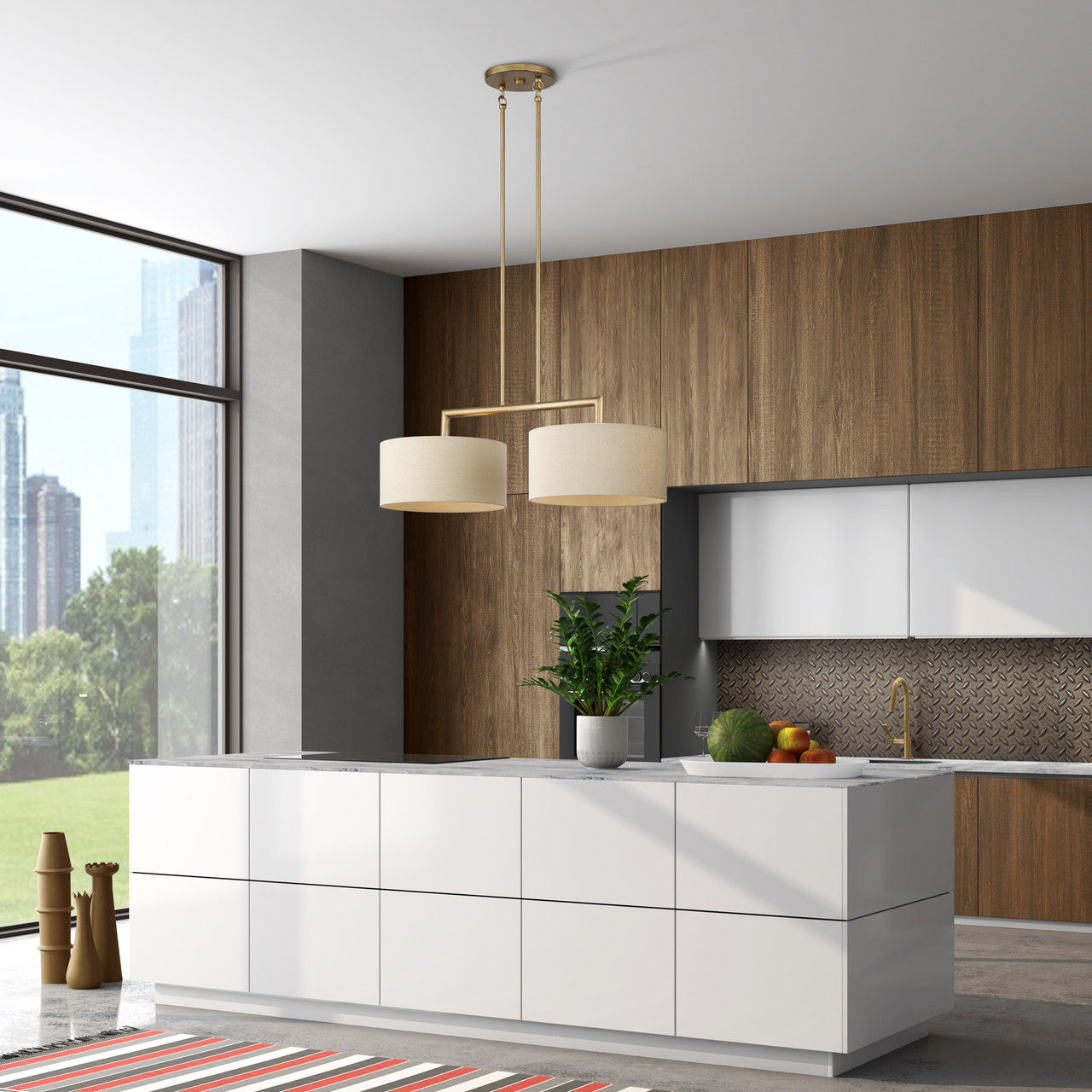 LIVEX LIGHTING 52262-48 2 Light Antique Gold Leaf Large Linear Chandelier