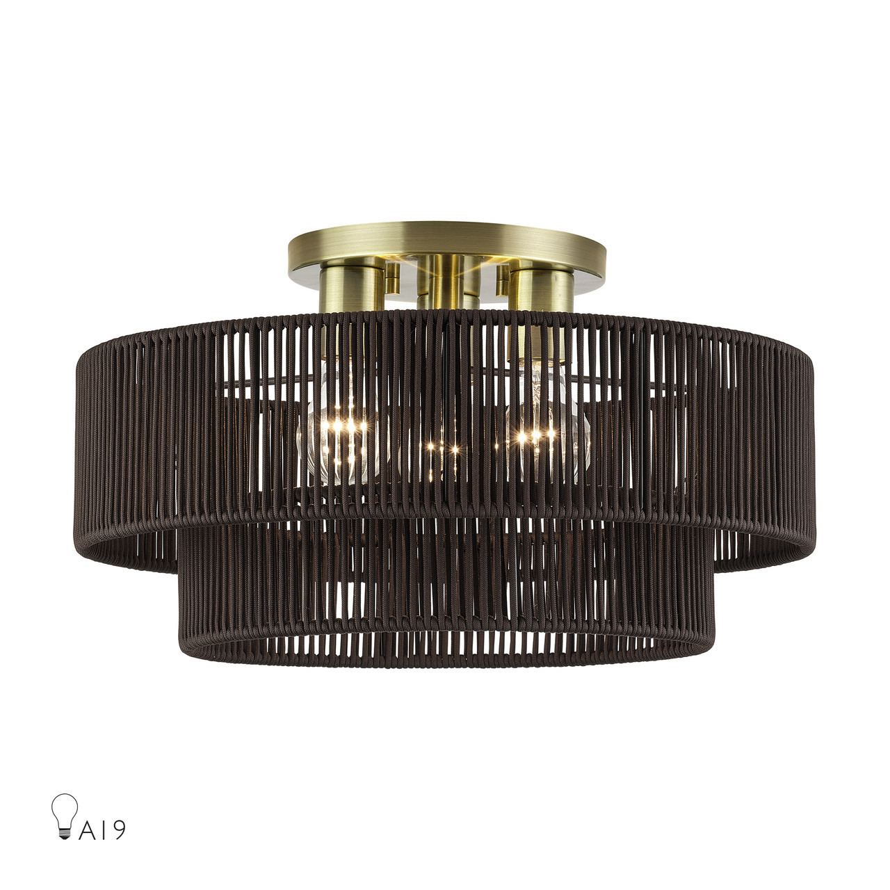 LIVEX LIGHTING 49134-01 3 Light Antique Brass Large Semi-Flush