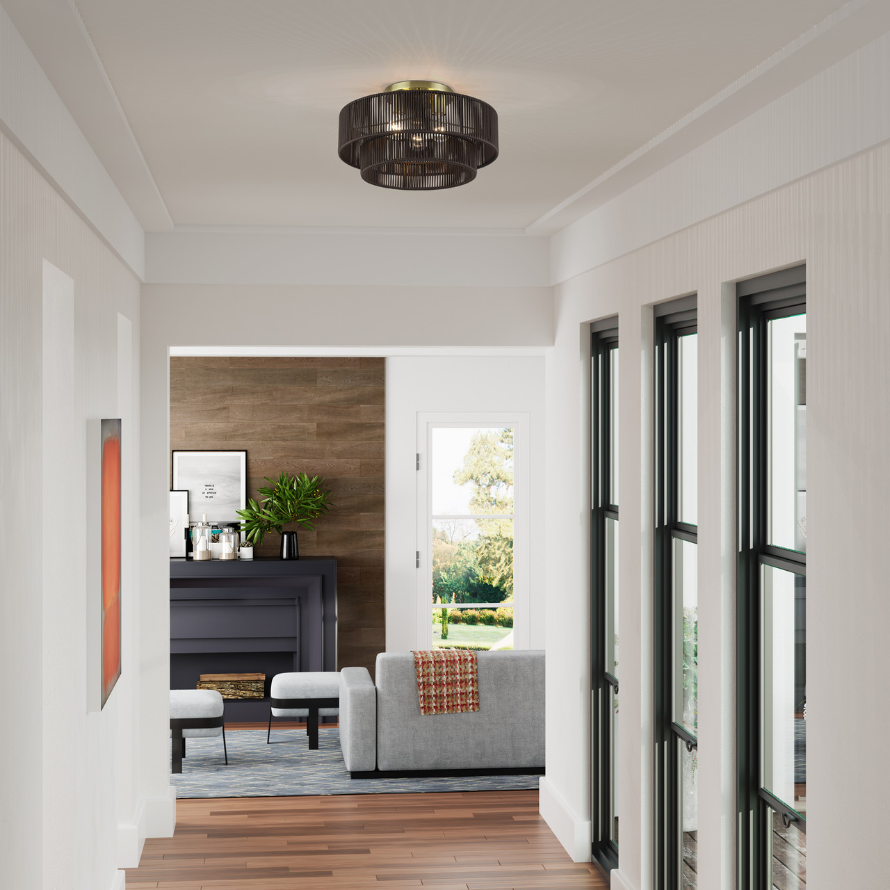 LIVEX LIGHTING 49134-01 3 Light Antique Brass Large Semi-Flush