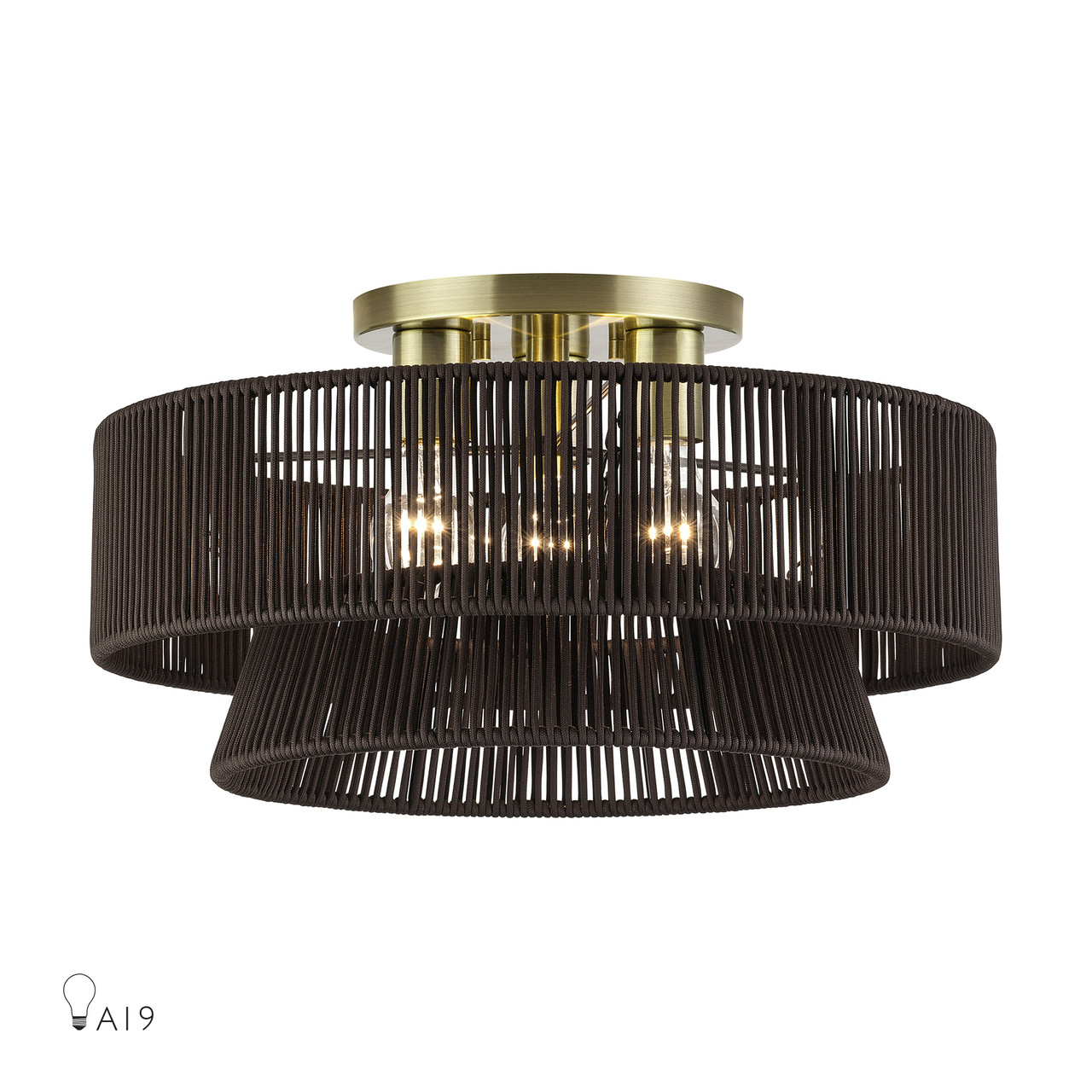 LIVEX LIGHTING 49147-01 3 Light Antique Brass Large Semi-Flush