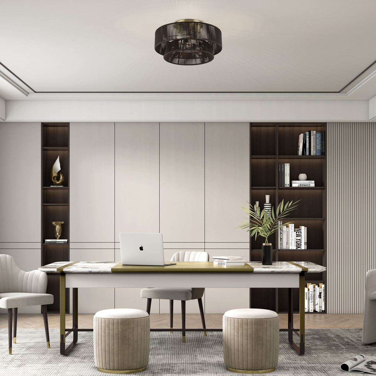 LIVEX LIGHTING 49147-01 3 Light Antique Brass Large Semi-Flush