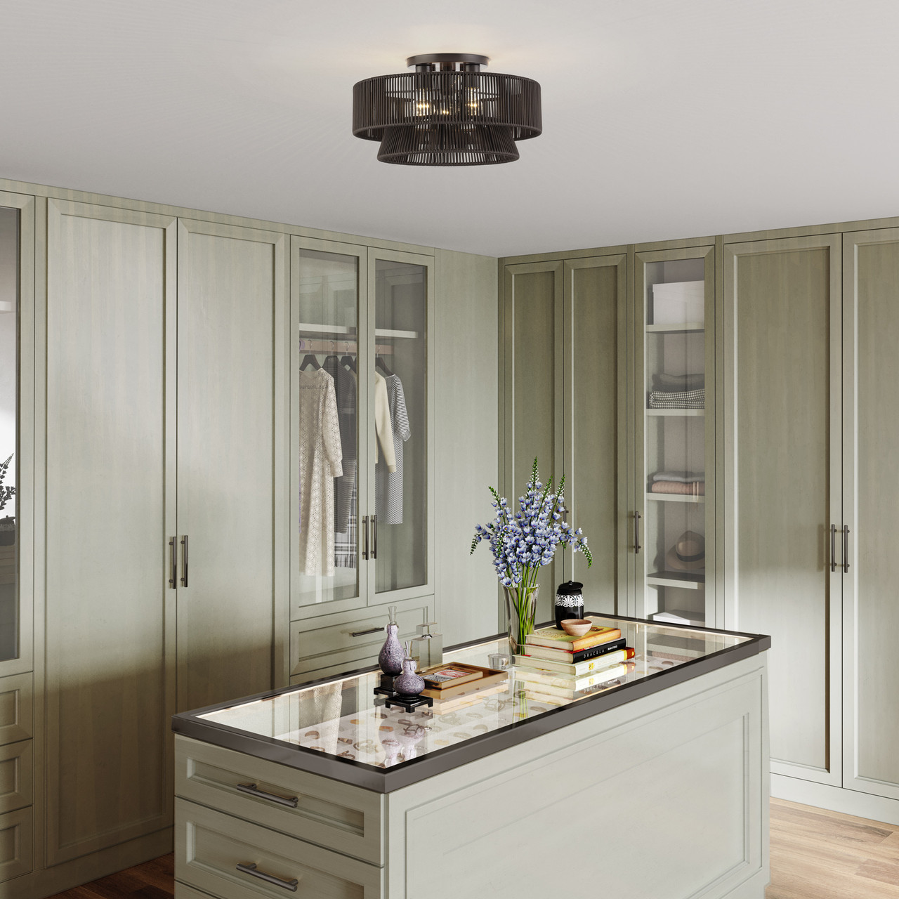 LIVEX LIGHTING 49147-92 3 Light English Bronze Large Semi-Flush