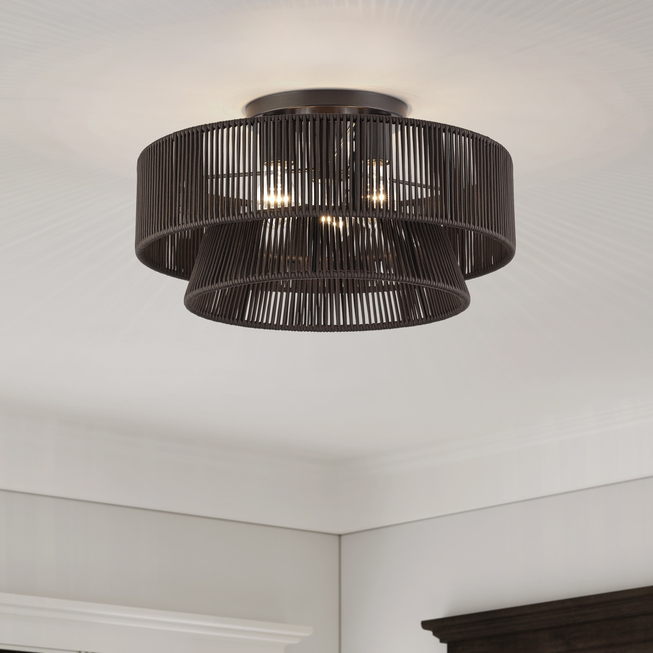 LIVEX LIGHTING 49147-92 3 Light English Bronze Large Semi-Flush