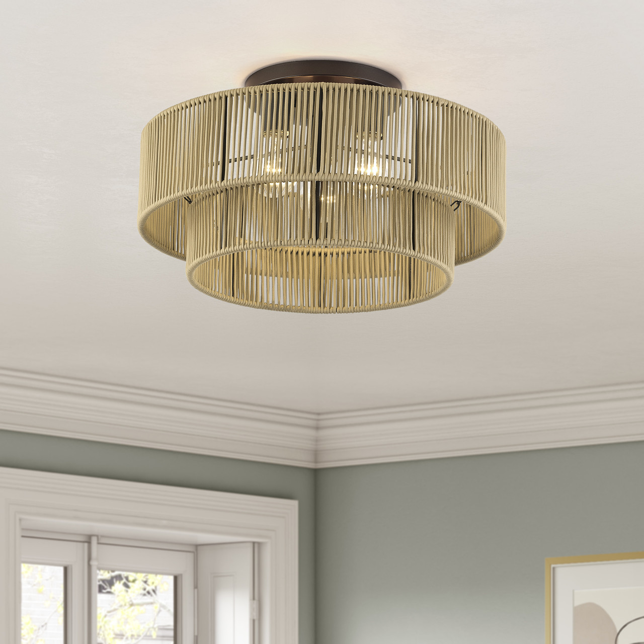 LIVEX LIGHTING 53144-92 3 Light English Bronze Large Semi-Flush
