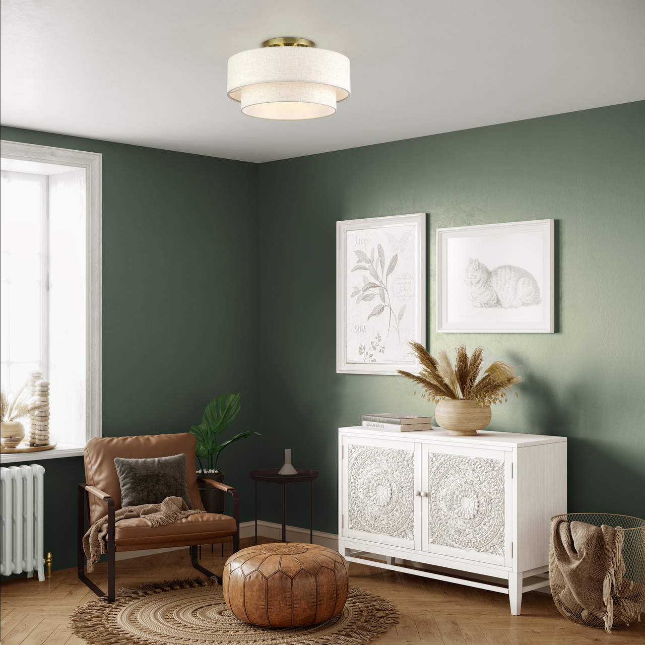 LIVEX LIGHTING 41945-01 3 Light Antique Brass Large Semi-Flush