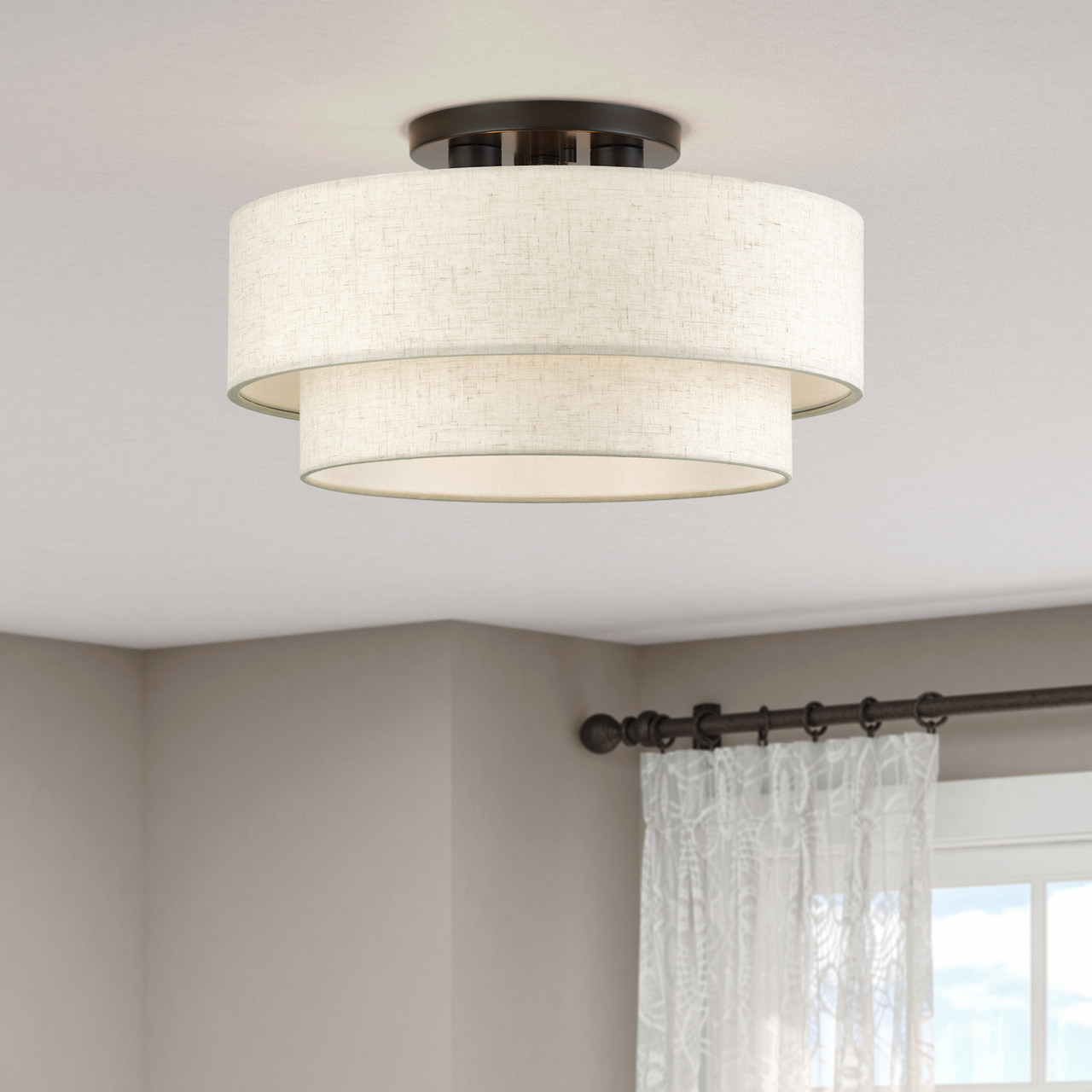 LIVEX LIGHTING 41945-92 3 Light English Bronze Large Semi-Flush