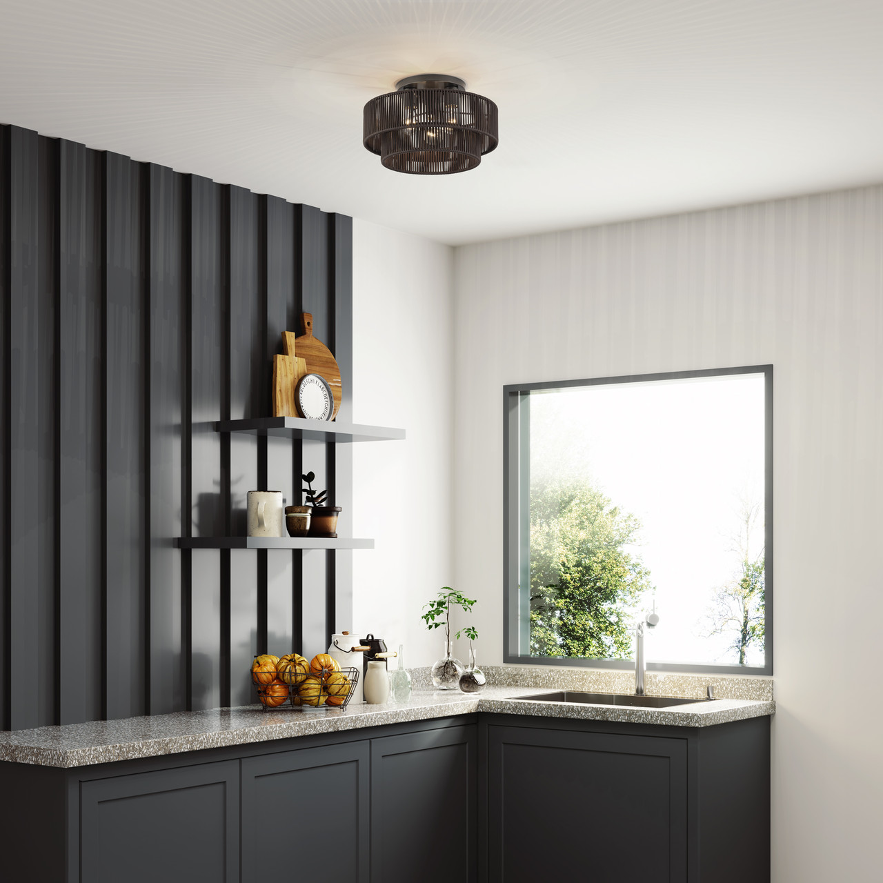 LIVEX LIGHTING 49133-92 3 Light English Bronze Large Semi-Flush