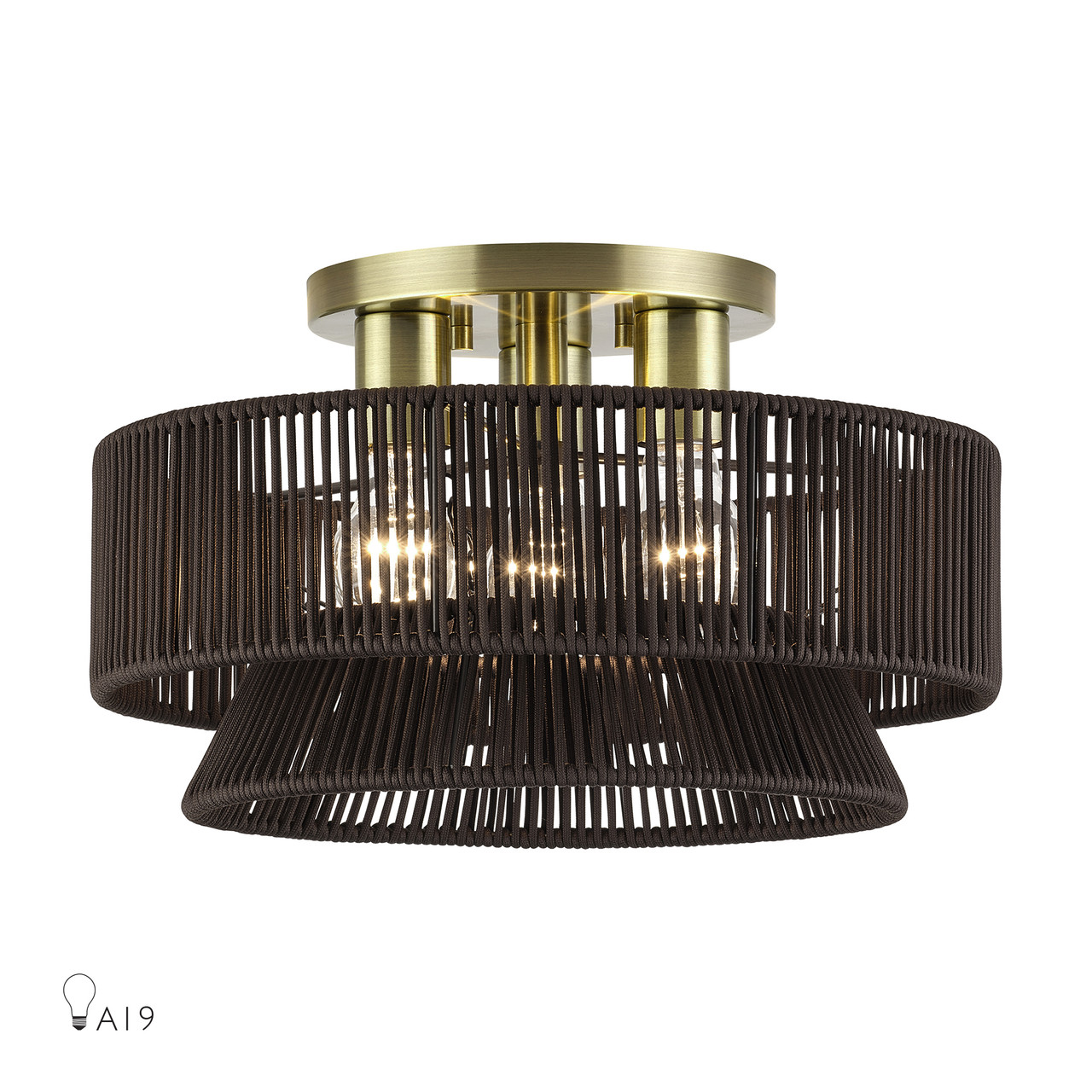 LIVEX LIGHTING 49146-01 3 Light Antique Brass Large Semi-Flush