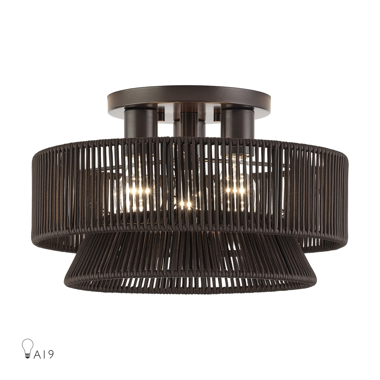 LIVEX LIGHTING 49146-92 3 Light English Bronze Large Semi-Flush
