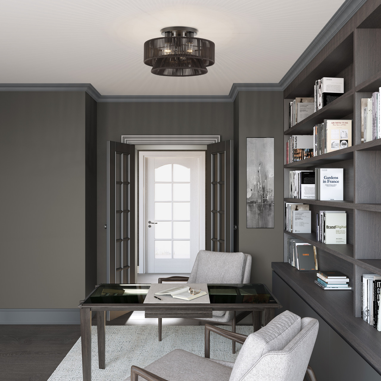 LIVEX LIGHTING 49146-92 3 Light English Bronze Large Semi-Flush