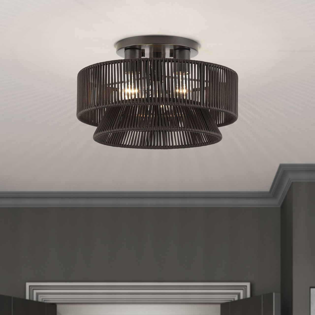 LIVEX LIGHTING 49146-92 3 Light English Bronze Large Semi-Flush