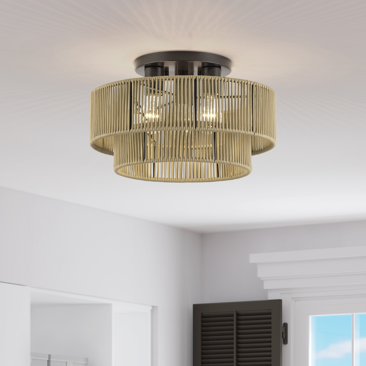 LIVEX LIGHTING 53143-92 3 Light English Bronze Large Semi-Flush
