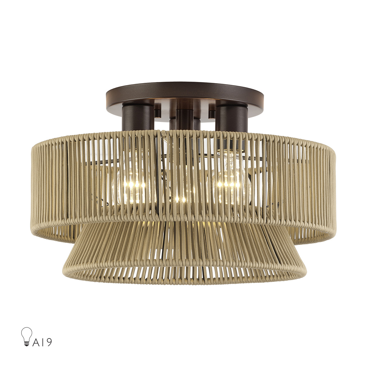 LIVEX LIGHTING 53166-92 3 Light English Bronze Large Semi-Flush